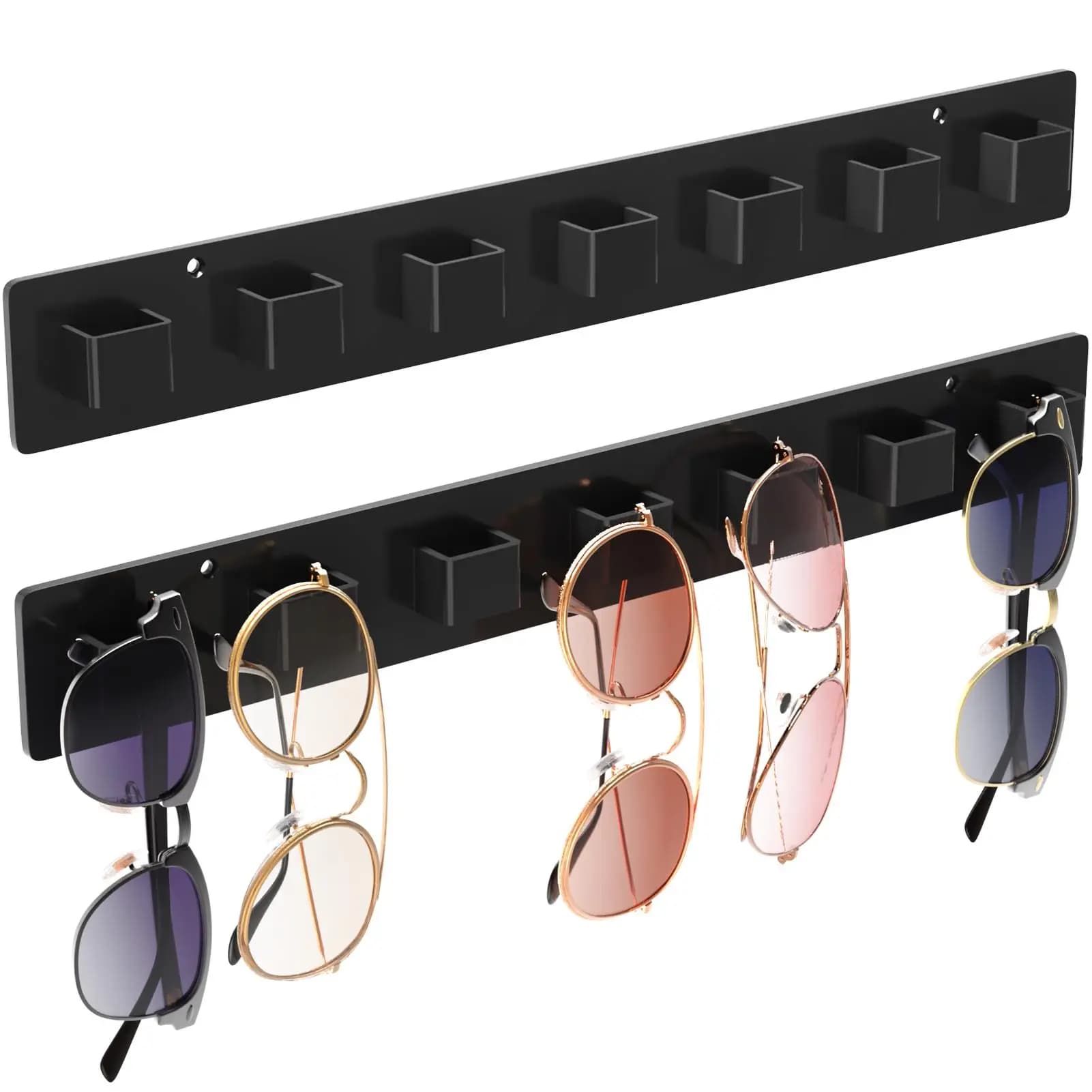 2Pcs Wall Mounted Sunglasses Organizer Hanging Eyewear Display Rack Glasses Storage Holder Stand Space Saving Shelf for Closet Door Vanity Bedroom Home Storage Accessories
