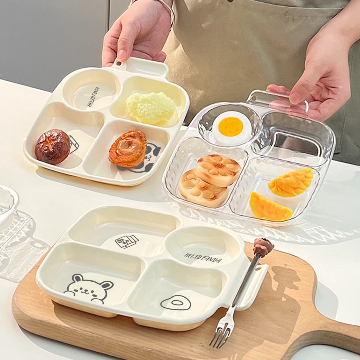 Multigrille Food Plates Coffee Shop Serving Disposable Plastic Plates Buffet Plate Domestic Use Quantitative breakfast dishes for weight loss