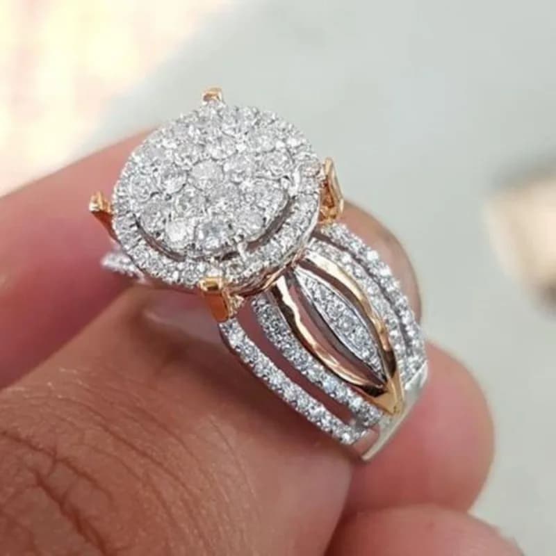 Zhenrong Wish Nuovo anello bicolore in oro rosa 14k placcato con diamanti micro-crave, anello di fidanzamento per banchetti di lusso