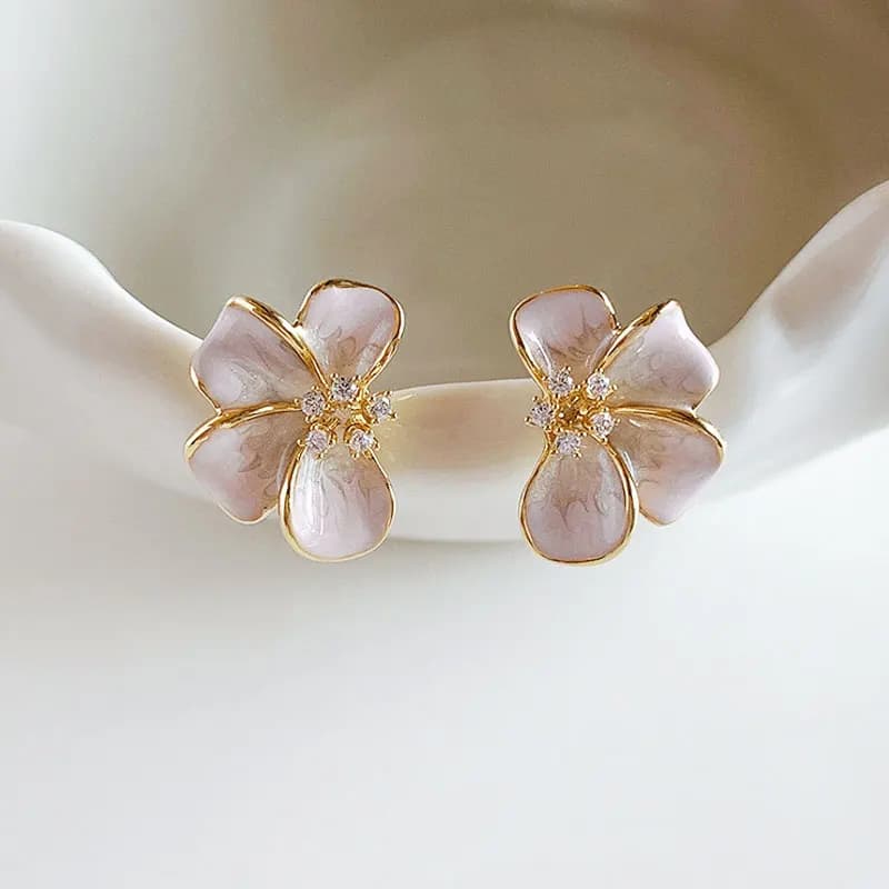 Nuovi orecchini a bottone con fiori bianchi rosa alla moda per donne e ragazze, regali di gioielli carini per la primavera estate