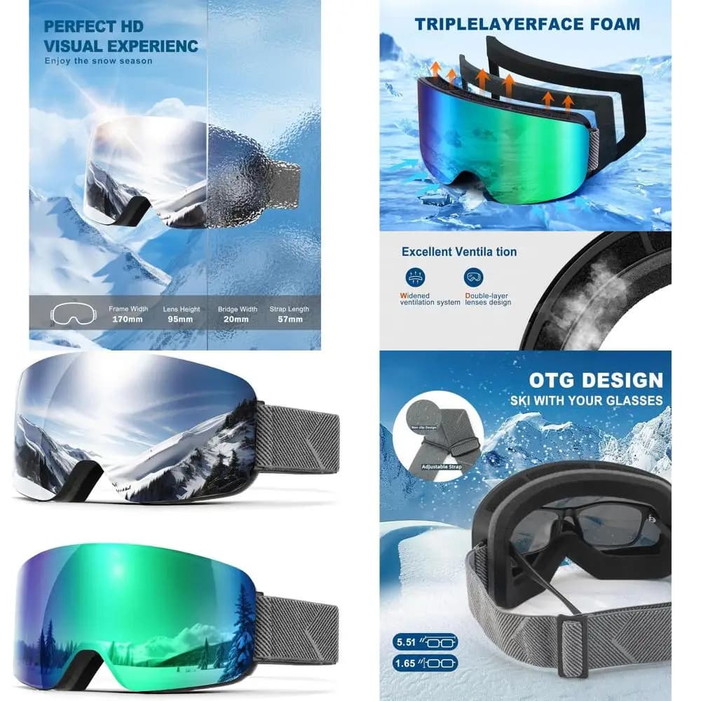 Occhiali da sci e snowboard unisex con protezione antiappannamento e UV completa