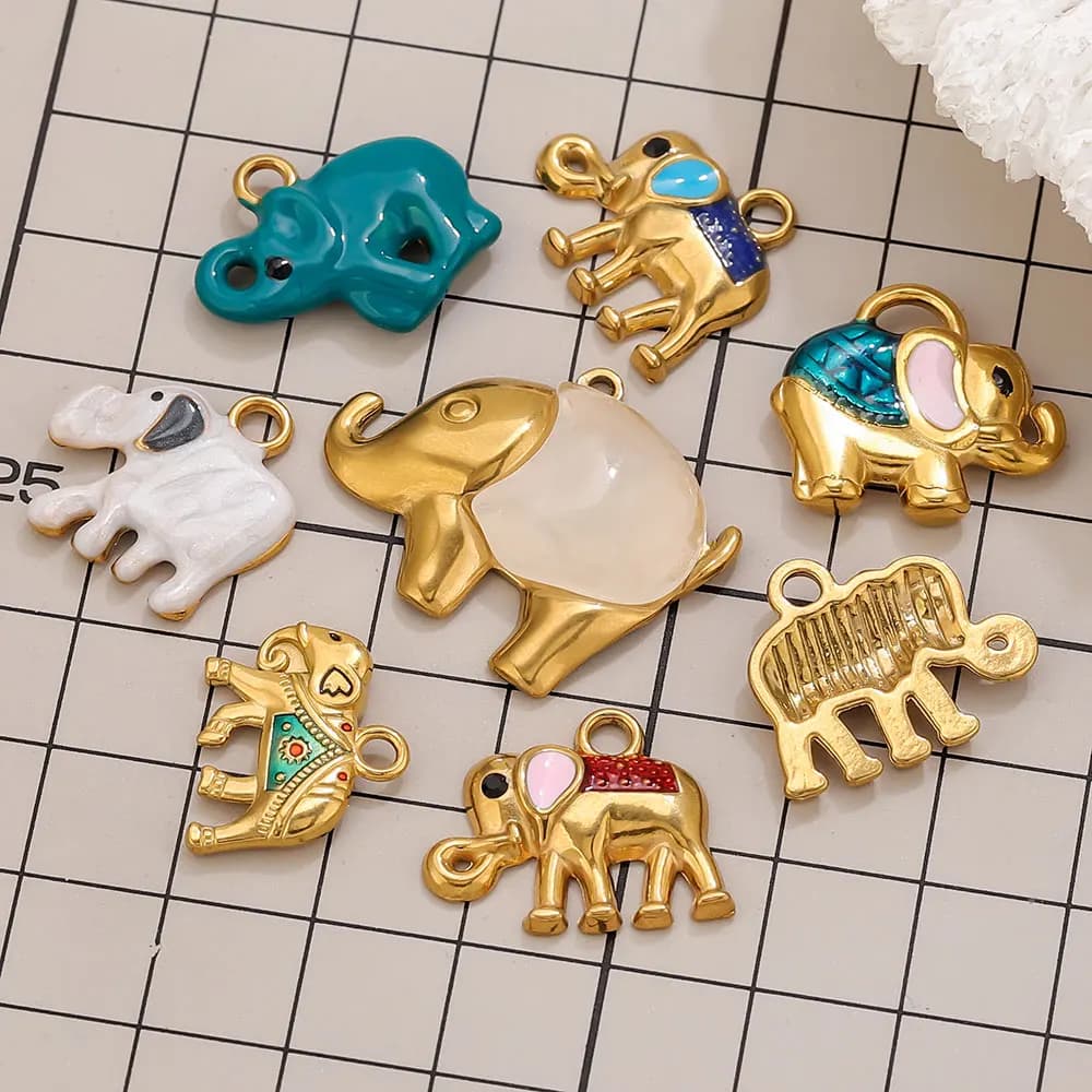 2 pcs stainless steel animal pendants PVD glaze inlaid shell elephant pendant for tee earrings creation jewelry accessories