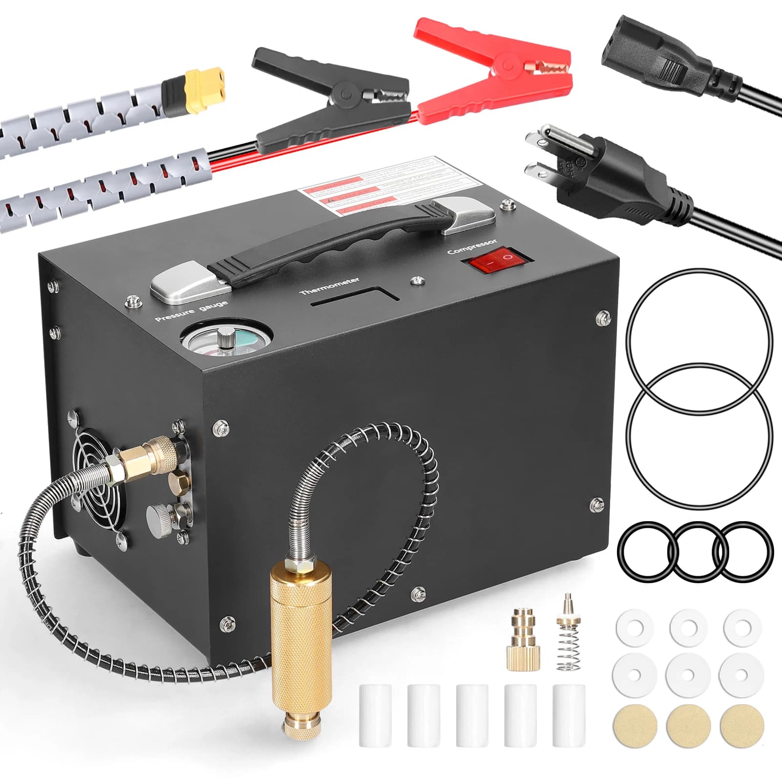 Compressore d'Aria Elettrico ad Alta Pressione 4500PSI con Barometro, Pompa Portatile Intelligente per Gonfiaggio Pneumatici Auto e Uso Esterno