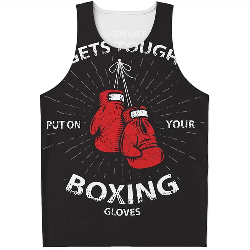 3D Men's Printed Canopy Boxing Gloves Summer Sports Fitness Sleeveless Shirts Fashion Streetwear Gym T-shirt Oversize Top