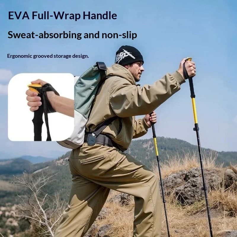 Telescopic Trekking Stick Adjustable in Aluminium, Anti-shock, Foldable, Lightweight, Portable, Anti-slip for Hiking