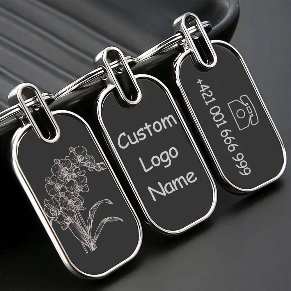 10 Pezzi Portachiavi Personalizzati con Logo e Nome, Anello Portachiavi in Metallo Nero, Incisione Laser, Catena Portachiavi in Acciaio Inox, Regalo