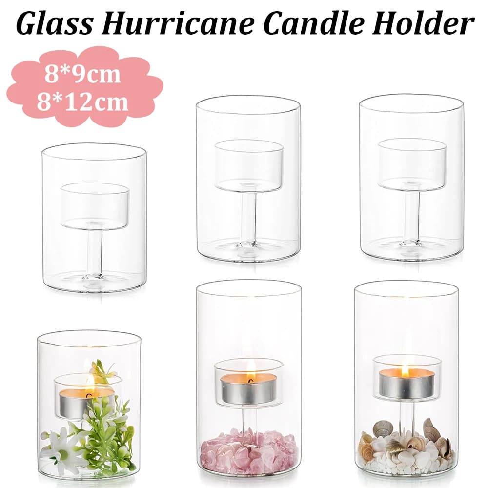 Clear Glass Tealight Hurricane Candle Holders Modern Hurricane Cylinder Votive Holders for Wedding Christmas Home Decor