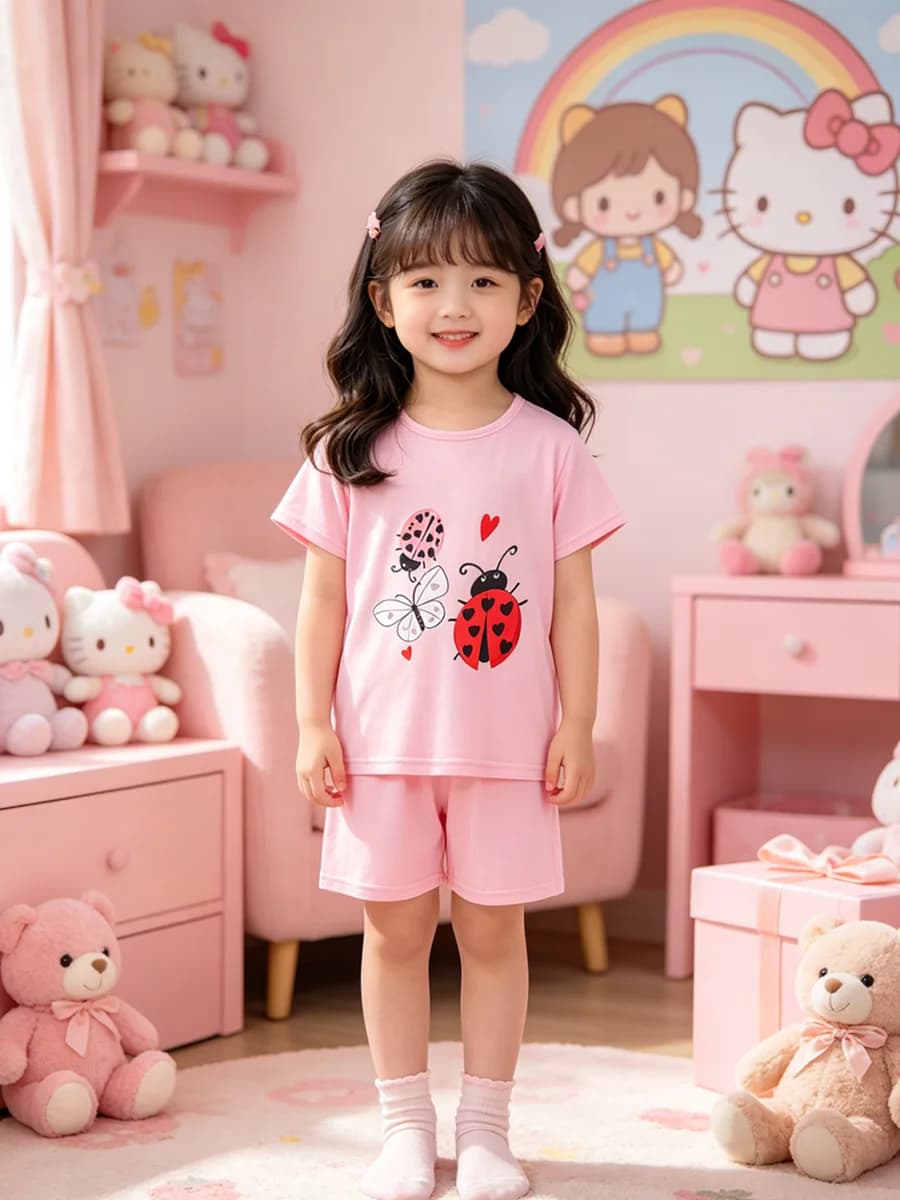 Set Estivo da Spiaggia 2 Pezzi con Stampa Animale, T-Shirt a Maniche Corte e Pantaloncini per Bambini e Bambine, Casual e Traspirante