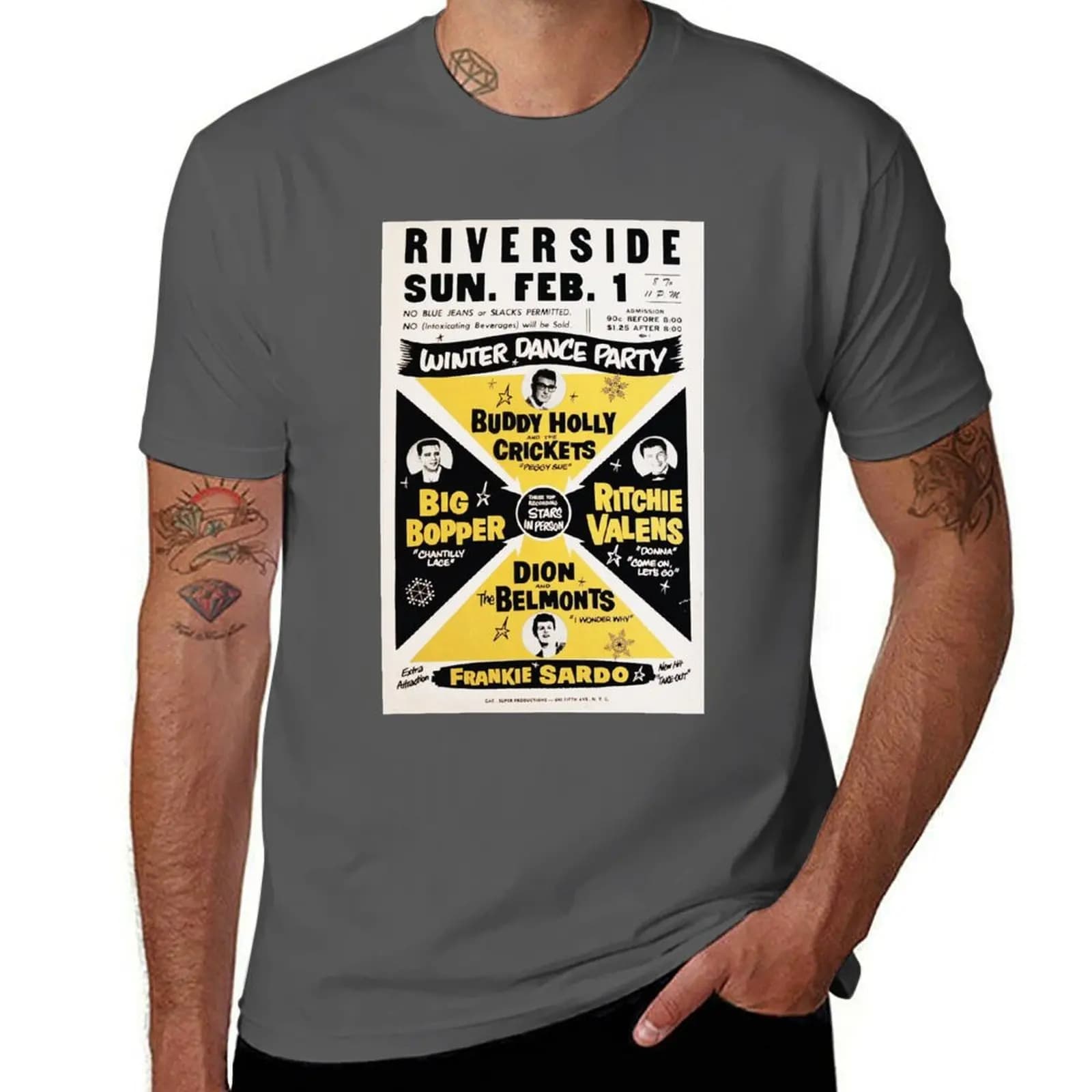 Ritchie Holly, Bopper, The - Valens, The Crickets Big Buddy concert vintage poster T-shirt T-shirt traspirante per uomo