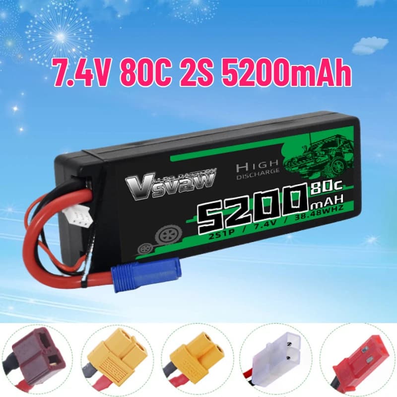 Batteria Lipo 7.4V 80C 2S 5200mAh per custodia rigida per auto RC con spina EC5 per FPV Drone Buggy Truggy Racing Hobby parti del modello RC