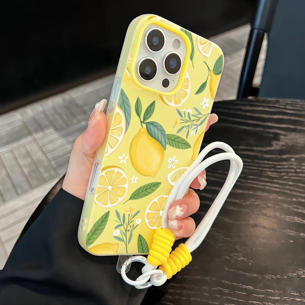 Summer Lemon Jelly Texture Phone Case For iPhone 17 16 15 Pro Max 14 12 11 13 Pro 17 Air 7 8 Plus X XR Soft Lanyard Strap Cover