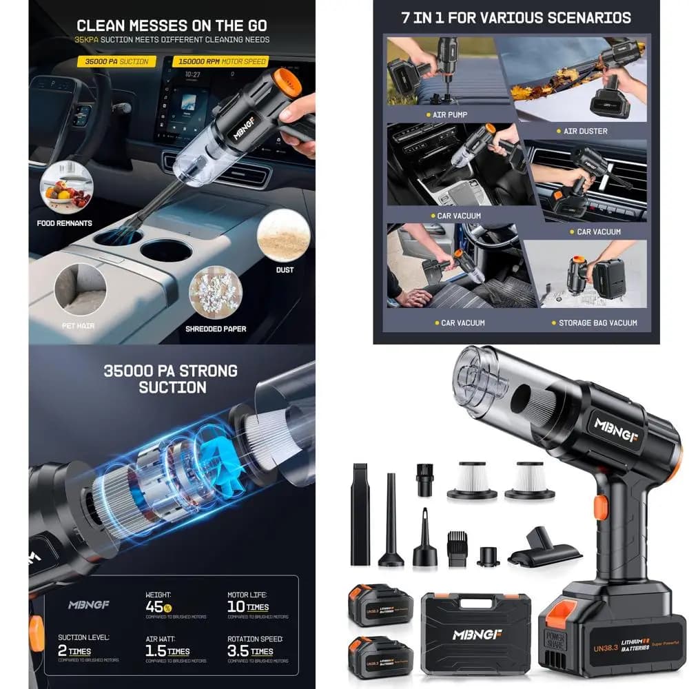 Aspirapolvere portatile senza fili per auto, aspirazione e soffiaggio da 35000PA, ideale per auto, casa e ufficio, regalo di compleanno perfetto per uomini