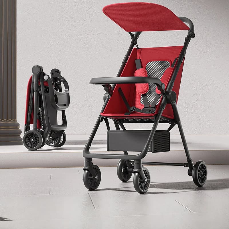 Passeggino Pieghevole Portatile Personalizzabile per Bambini, Telaio in Lega di Alluminio, Veicolo da Viaggio per Esterni con Ampie Tasche