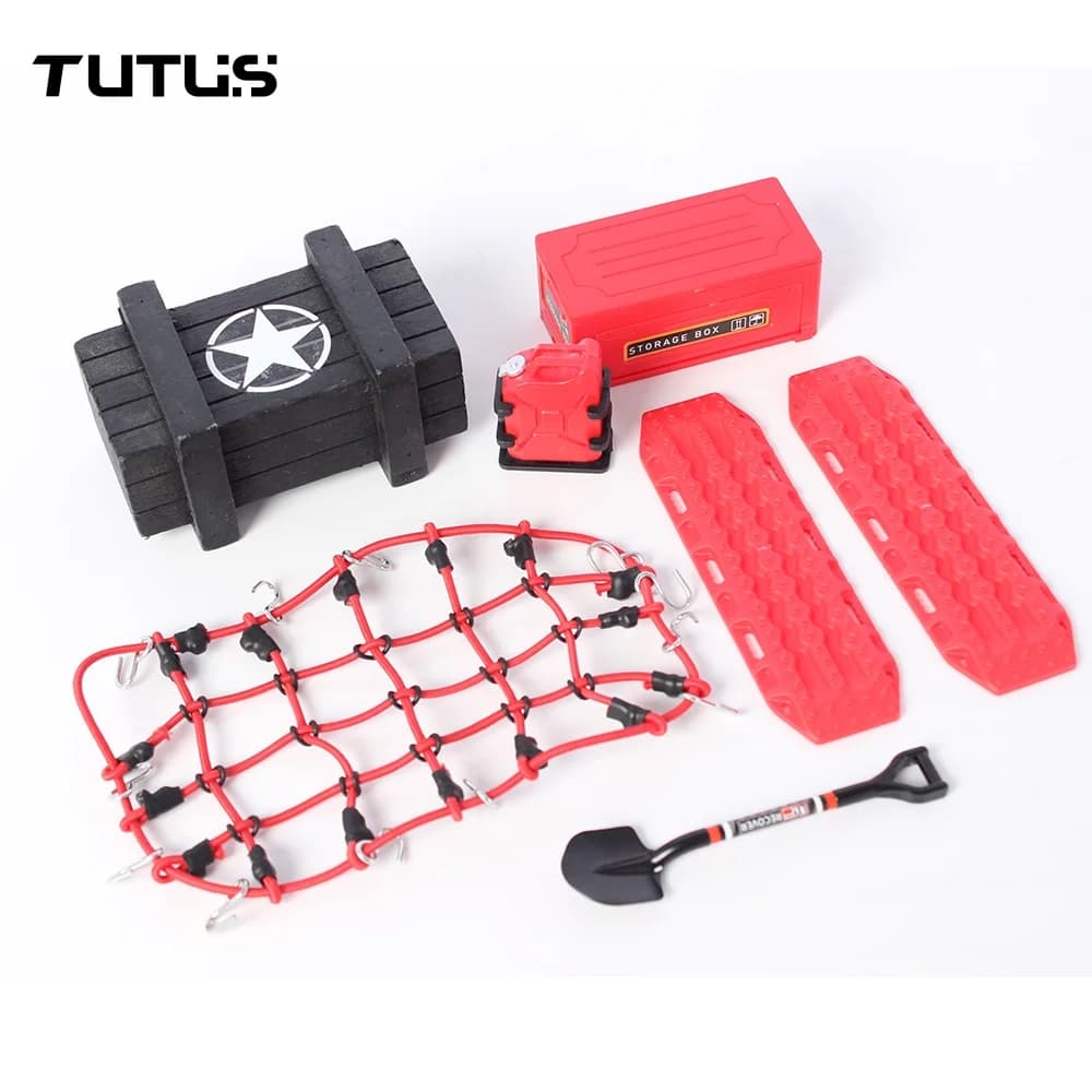 Off-road Tool Set 6-Piece Kit Anti-slip Board Storage Box Luggage Net For 1/10 Scale RC Crawler Car Decorative Accessories