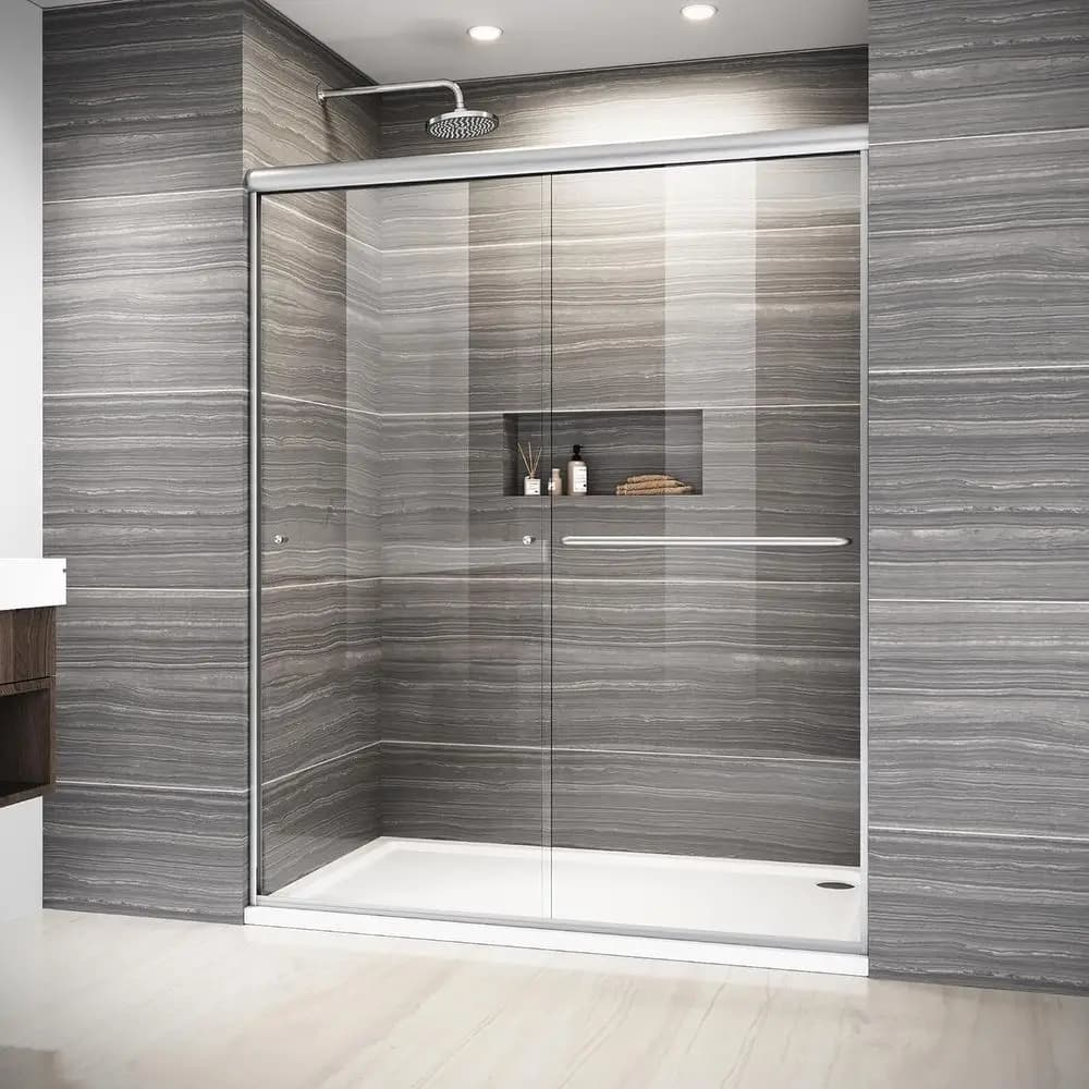 Porta Doccia Semi-Frameless in Vetro Temperato da 6mm con Portasciugamani, 58,5-60 L x 72 A, Finitura Nichel Spazzolato