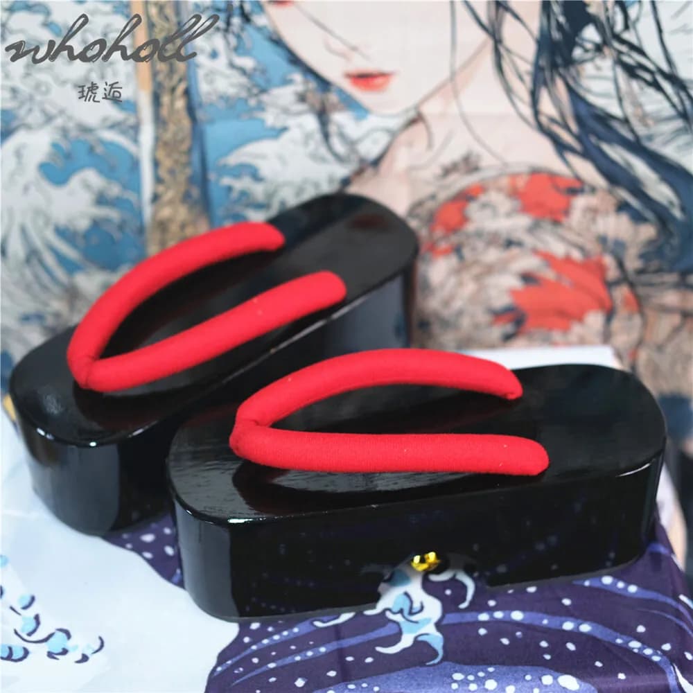 Infradito da donna estivi Geisha giapponese Bell Geta Zoccoli Costumi cosplay di cartoni animati Scarpe Pantofole con sandali con plateau con fondo spesso