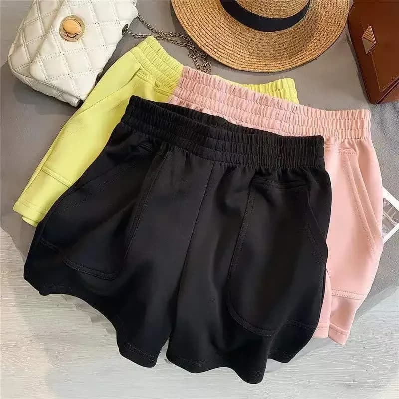 Pantaloncini da donna con tasca Pantaloni estivi a vita alta tinta unita Pantaloni sportivi larghi casual Pantaloncini da ciclismo per ragazze in vita elastica