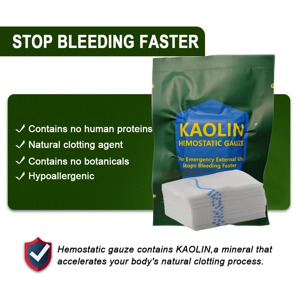 TCCC IFAK Tattico Emostatico Caolino Garza Combattimento Emergenza Trauma Z-Fold Solubile Kit di Pronto Soccorso All'aperto Medicazione della Ferita Benda