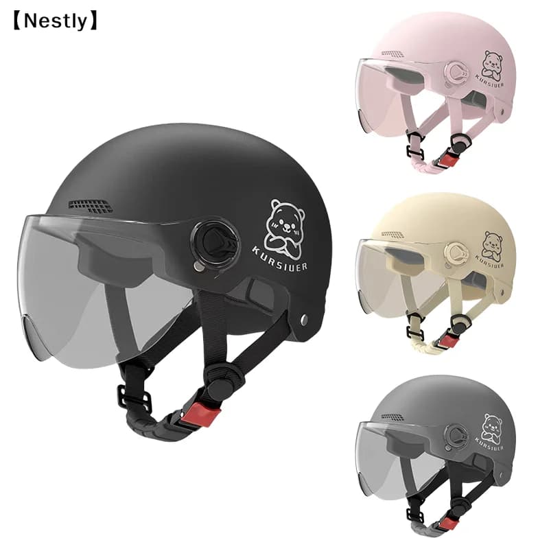 Casco da moto elettrica da donna, mezzo casco, protezione solare estiva per tutte le stagioni, 1 pezzo, con batteria [Nest]