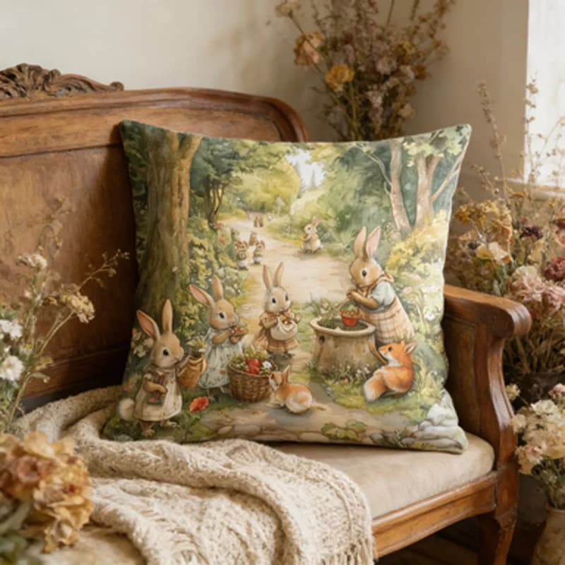 Pillow sheet with print with jungle rabbit pattern, Easter decoration, for sofa, living room, home decoration, gift idea