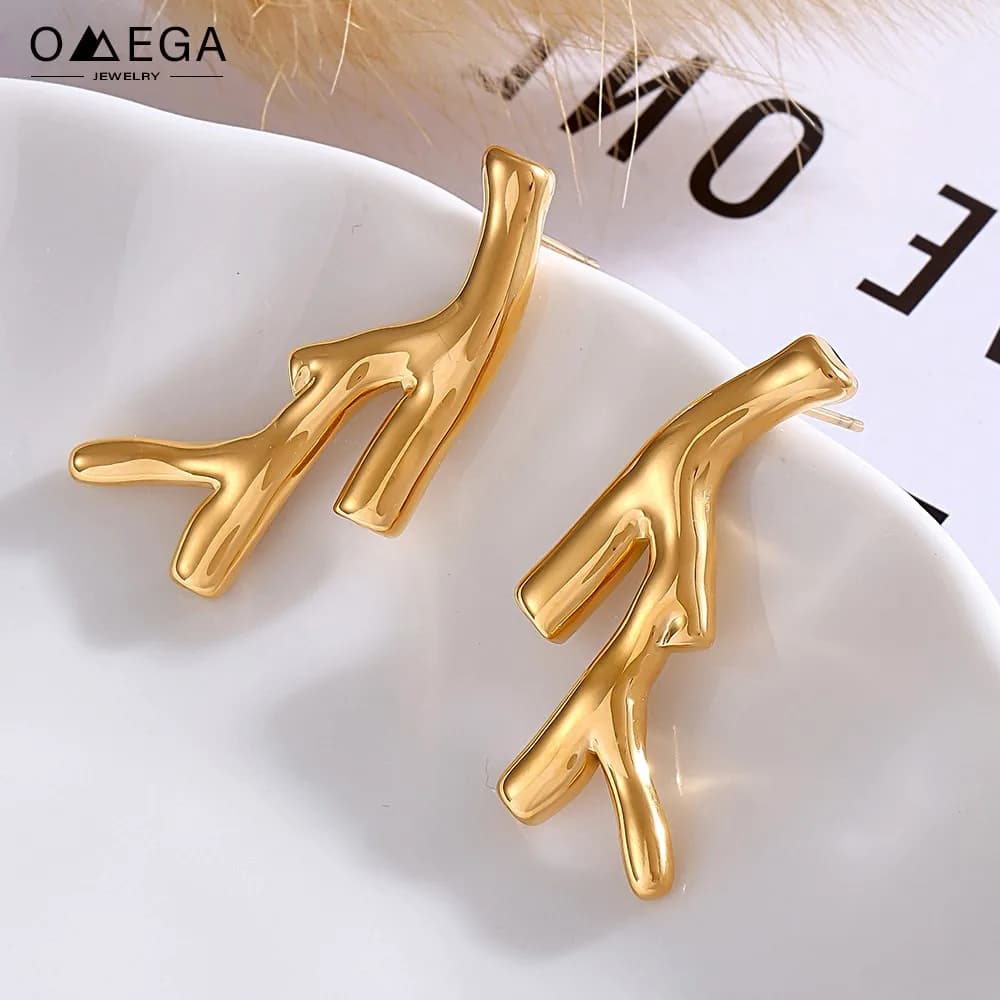 316L Stainless Steel Branch Shape Charm Earrings For Women 18K Gold Plated Waterproof Women's Stud Earring Cute Girls Ear Studs