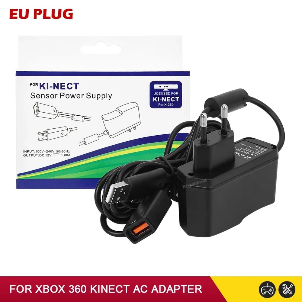 NEW EU US For Xbox 360 PLUG USB AC Adapter Power Supply with USB Charging Cable for Xbox 360 X-360 Slim Kinect Sensor Game Acces