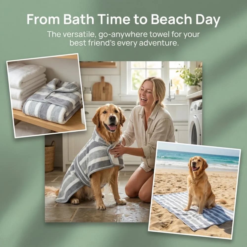 Microfiber Dog Bathrobe with Adjustable Hood, Quick Drying High Absorption Pet Towel for Dogs Cats, Travel Grooming Coat