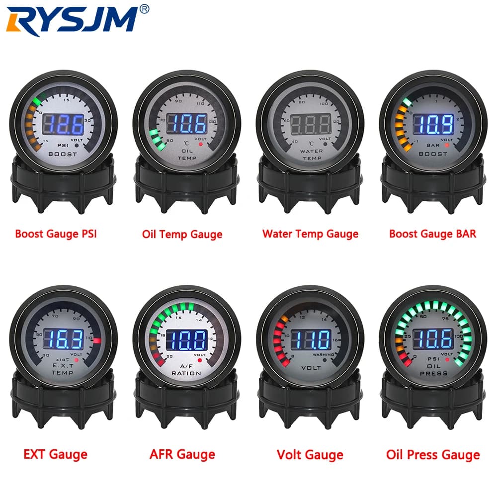 52MM Digital LED Boost EXT Exhaust Temp Gauge Voltmeter Voltage Air Fuel Ratio Gauge Oil Pressure Oil Temp Meter Car Gauge
