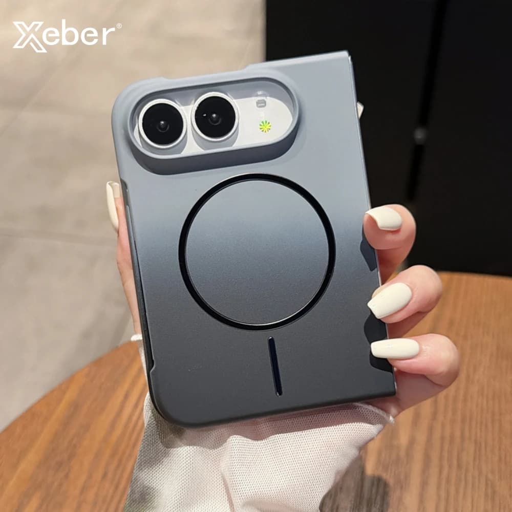 Luxury Silicone Gradient Fold Phone Case For iPhone Duo For Magsafe Wireless Charging Magnetic Shockproof Matte Back Cover