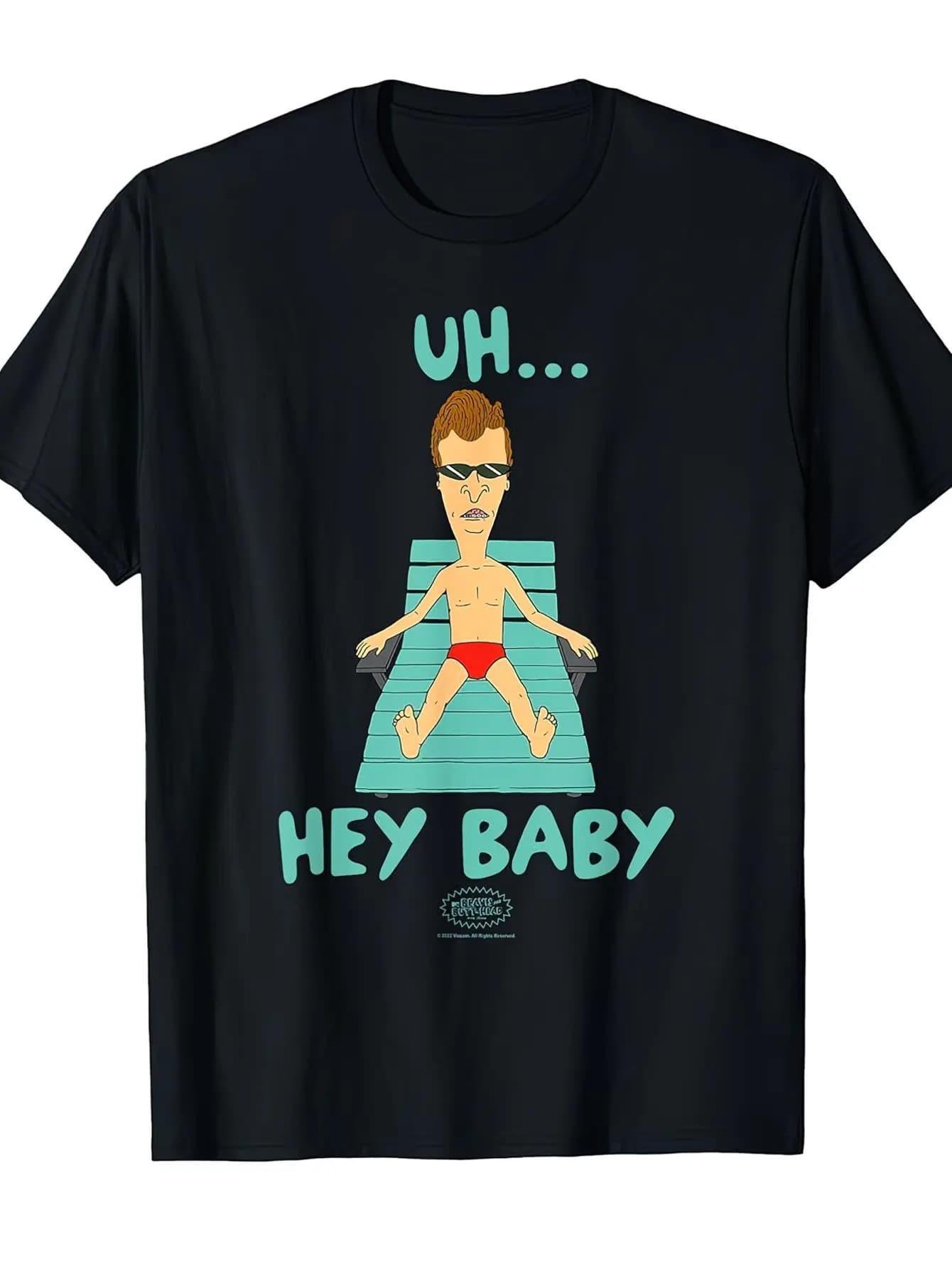Men's Beavis and Bart Head Hehe and Er Hey Print T Shirt Black Pop Culture Creative Short Sleeve Classic TV Theme Design Casual Wear and Theme Party Preferred Comfortable Version Adult Everyday Clothing XL Optional Warehouse Delivery