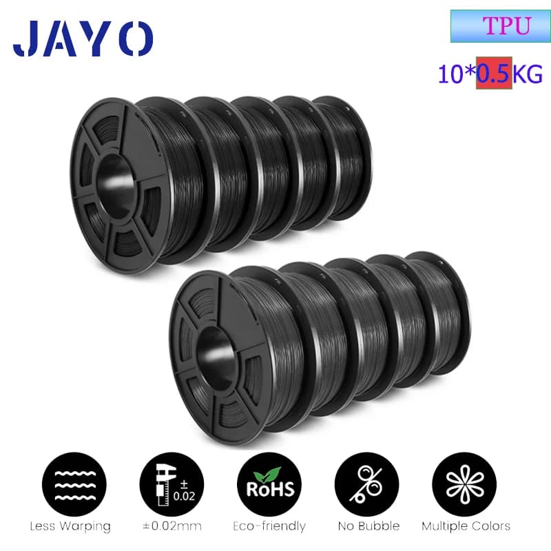 JAYO TPU Filament 3D Printer 1.75mm 10Rolls/5KG for Shoes Toy Phone Case Printing Soft Non-toxic Flexible Material Fast Delivery