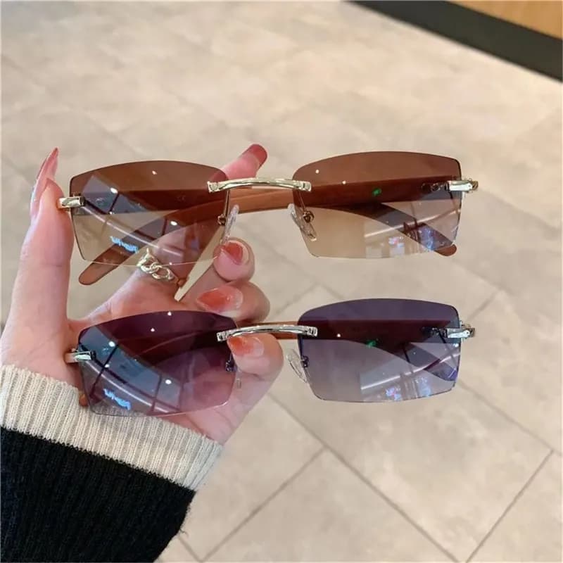 Occhiali da Sole Punk Trendy Senza Montatura Rettangolari per Uomo e Donna, Protezione UV400, Lenti Sfumate per la Guida