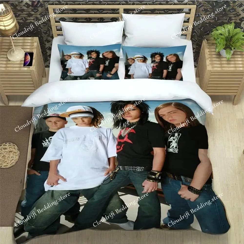 Set di biancheria da letto Kpop Star Boy Group Music, copripiumino Tokio Hotel Band, federa per cuscino, decorazione per camera da letto per adulti, ragazzi e ragazze