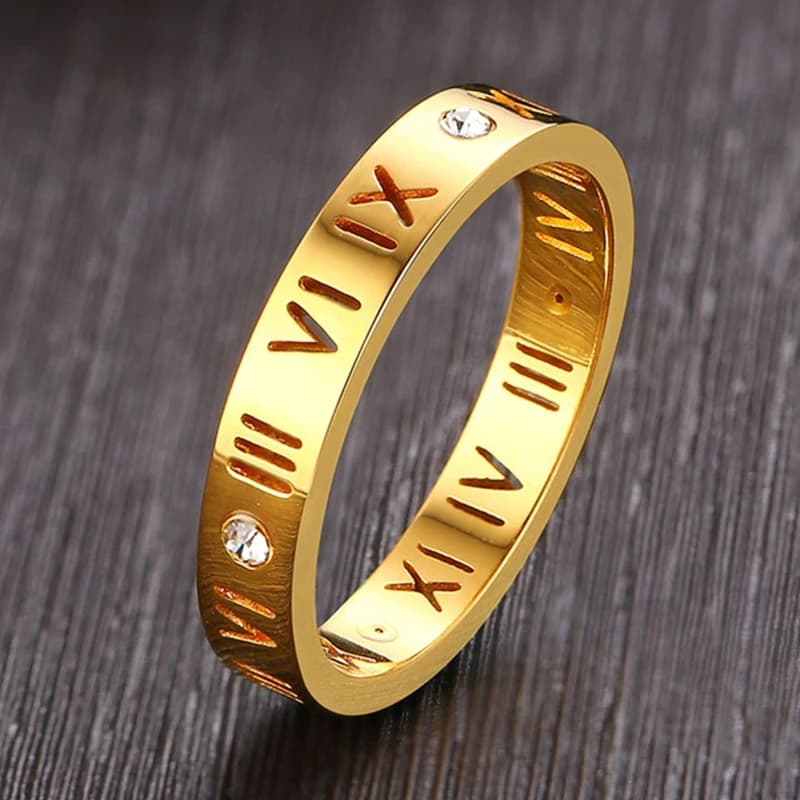 Anello con numeri romani vuoti anelli in acciaio inossidabile carino da 4mm gioielli con ciondoli in zircone donna oro rosa colore argento taglia da 6 a 12 qualità