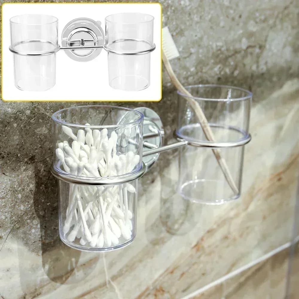 Porta spazzolino Porta ventosa Bagno antiruggine Accessori cromati Doppio strumento di organizzazione Acciaio inossidabile
