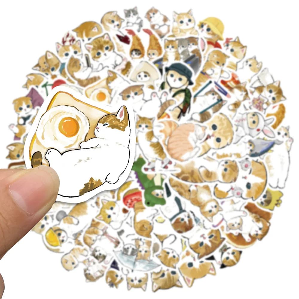 10/30/64PCS Cute Orange Cat Cartoon Stickers decorazione fai da te valigia Scrapbooking telefono Laptop cancelleria Kitty Kid Toy Sticker