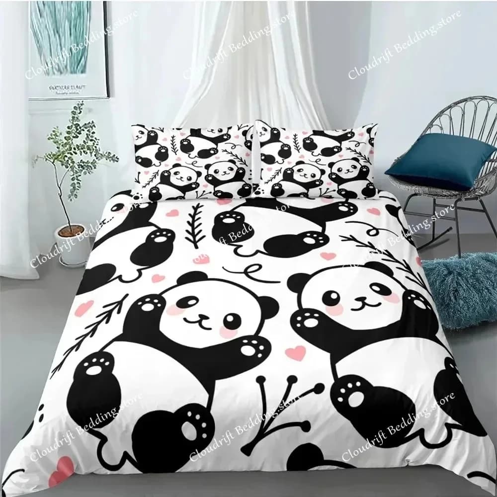 Cartoon Cute Panda Set di biancheria da letto in poliestere Bambino Copertine per bambini Set di biancheria da letto per ragazzi per adolescenti Set di biancheria da letto king size Regalo di lusso