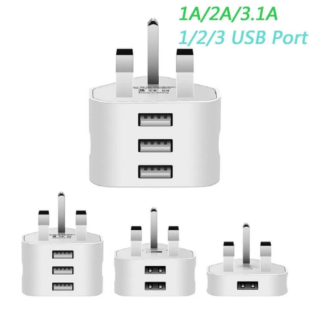 Per Iphone Tablet Spina UK Adattatore spina 3 pin 1/2/3 porte Dual USB 5v2.1a Caricatore da muro Adattatori di alimentazione di rete di ricarica da viaggio