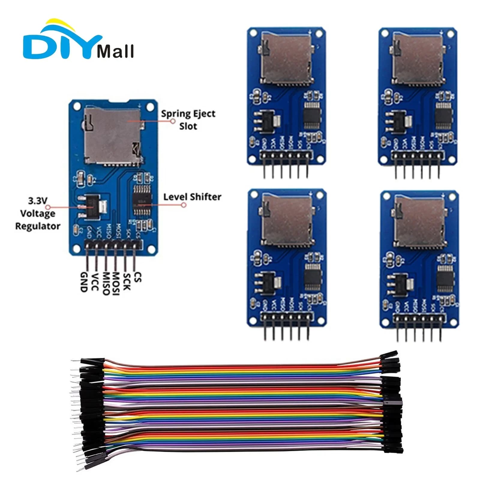 Modulo scheda SD da 5 pezzi Mini sensore scrittore lettore di schede TF + cavo Dupont 40P maschio-femmina per Arduino Mega2560 Nano ESP32