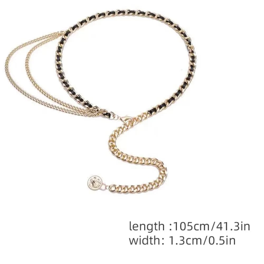 Fashion Metal Waist Chain Chain Strap Rope Adjustable Waist Belt Round Flower Pendant Dress Shirt Decoration Waistband