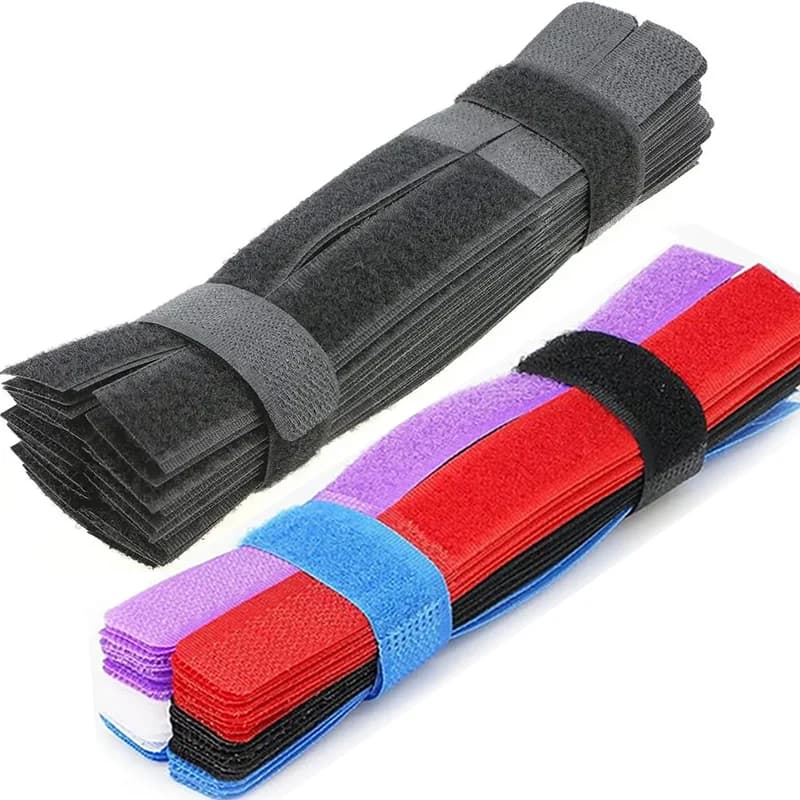 50Pcs Reusable Cable Ties Hook and Loop Fastener Tape Self-Adhesive Securing Straps For Wire Wrap Management