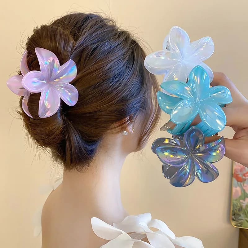 1/6 pezzi dopamina fiori acrilici colorati artigli per capelli per le donne Partysu semplici pendolari squalo clip ragazza dolce accessori per capelli
