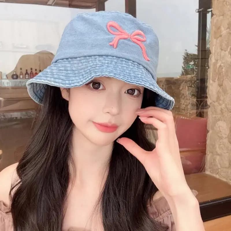 New Retro Wide Brim Fisherman Cap Washed Denim Bucket Hat For Women Summer Outdoor Sun Hat