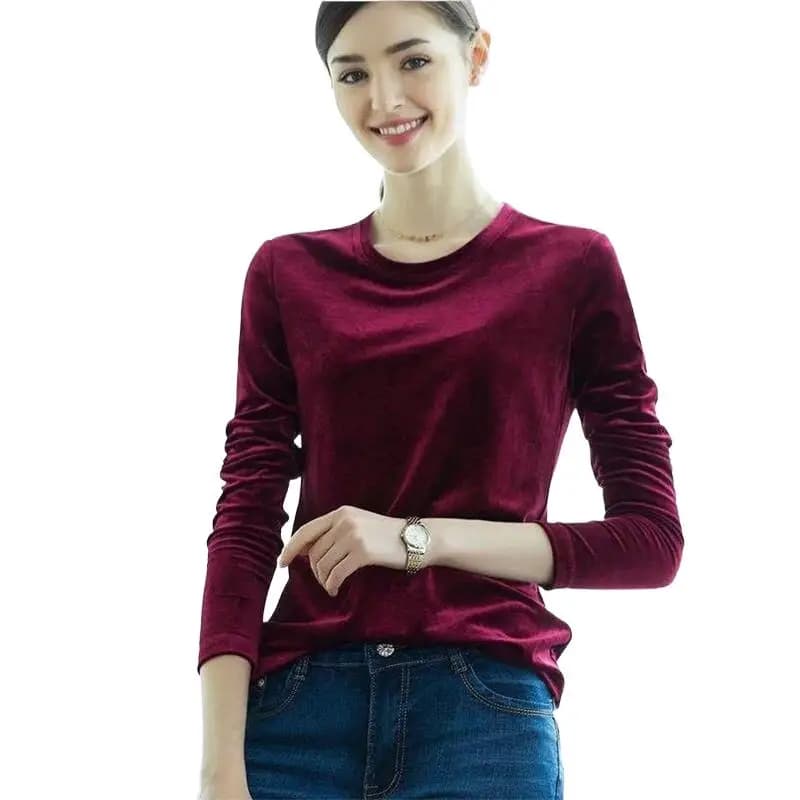 Camicie in Velluto Larghe da Donna, Vintage, Tinta Unita, Maniche Lunghe, Collo Tondo, Abbinabili a Tutto, Streetwear, T-Shirt Basic Femminili, Magliette in Velluto