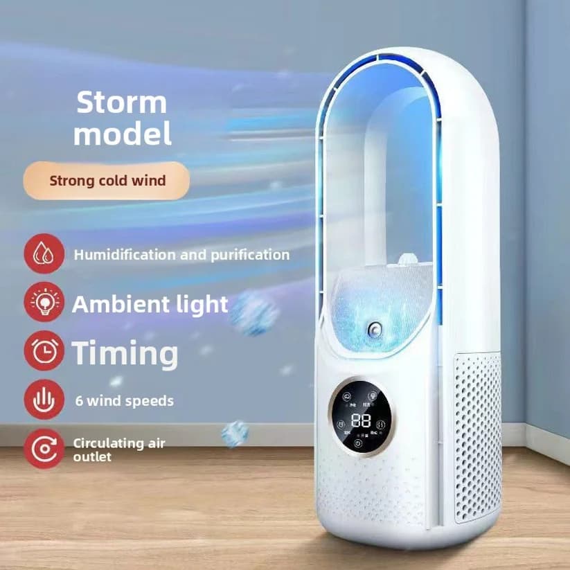 Portable USB Air Cooler Leafless Electric Fan 6 Speed Silent Timer Air Conditioner Cooling Fan Humidifier Conditioning Fan