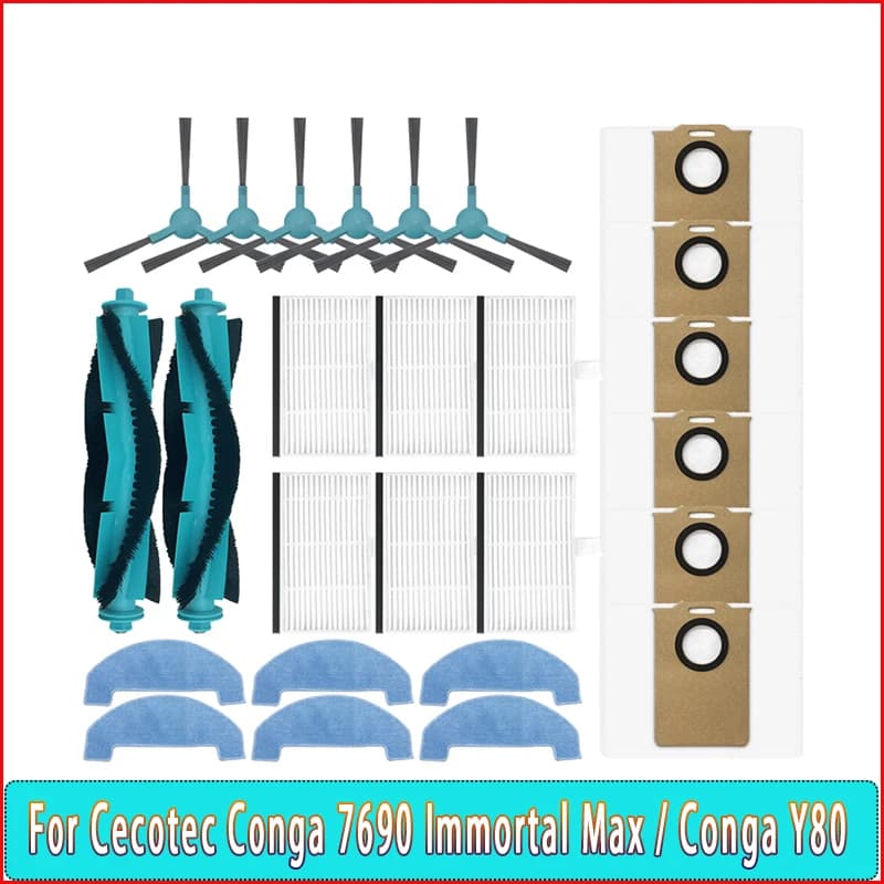 Compatible For Cecotec Conga 7690 Immortal Max / Conga Y80 Vacuum Parts Main Roller Side Brush HEPA Filter Mop Cloth Dust Bag