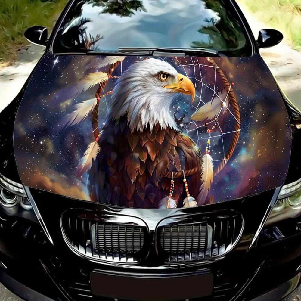Colorful Eagle & Dreamcatcher PVC Car Vinyl Wraps, Self-Adhesive Waterproof Car Hood Decal Sticker, Car Decoration Protection St