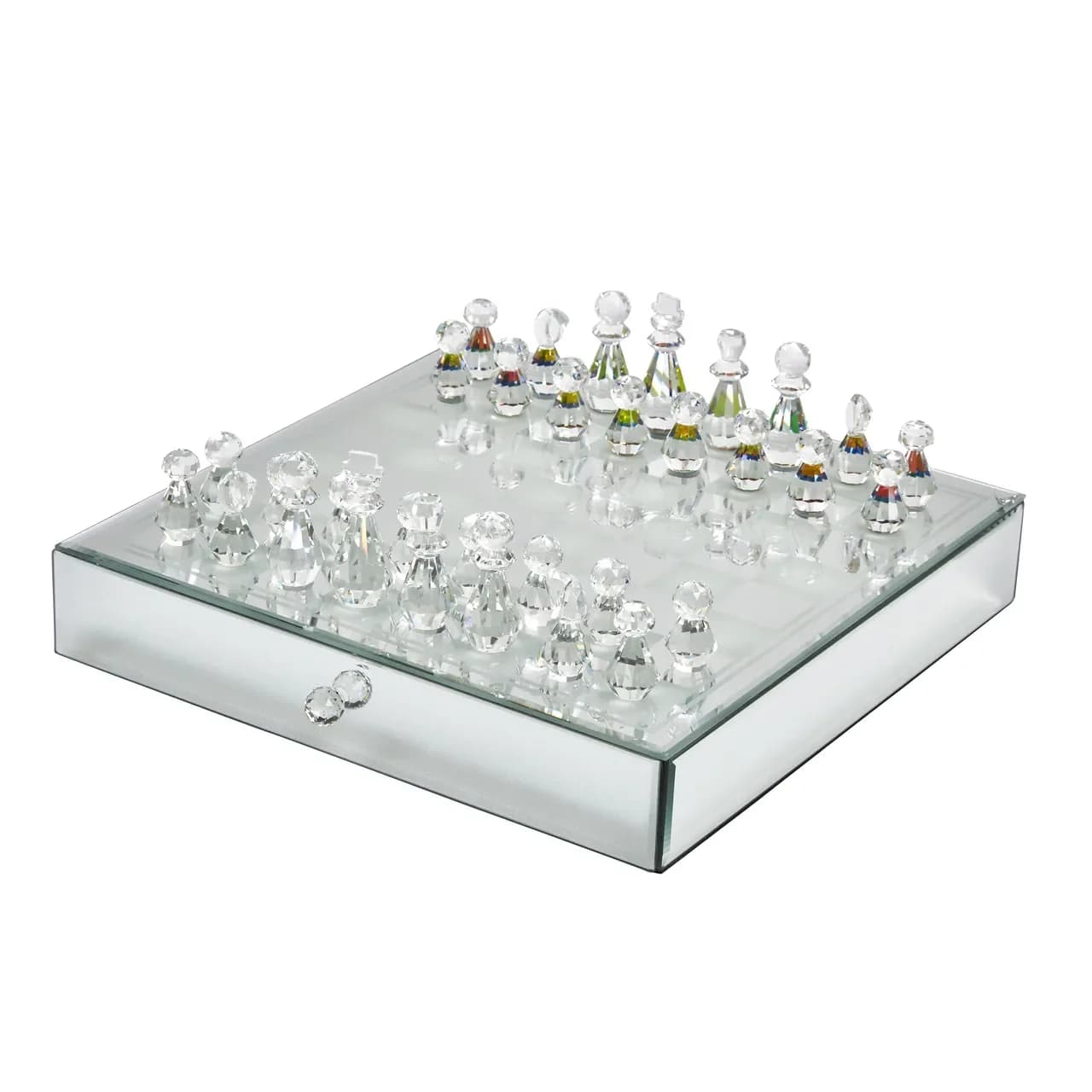 Set di scacchi in vetro con cassetto Pezzi trasparenti Facile da trasportare Reassuringly stabile Design elegante Costruzione durevole satinato