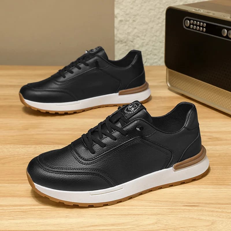 Fashionable men's shoes for all seasons, casual leather sneakers, fashionable Korean style racing shoes, non-slip and wear-resistant men's sports shoes