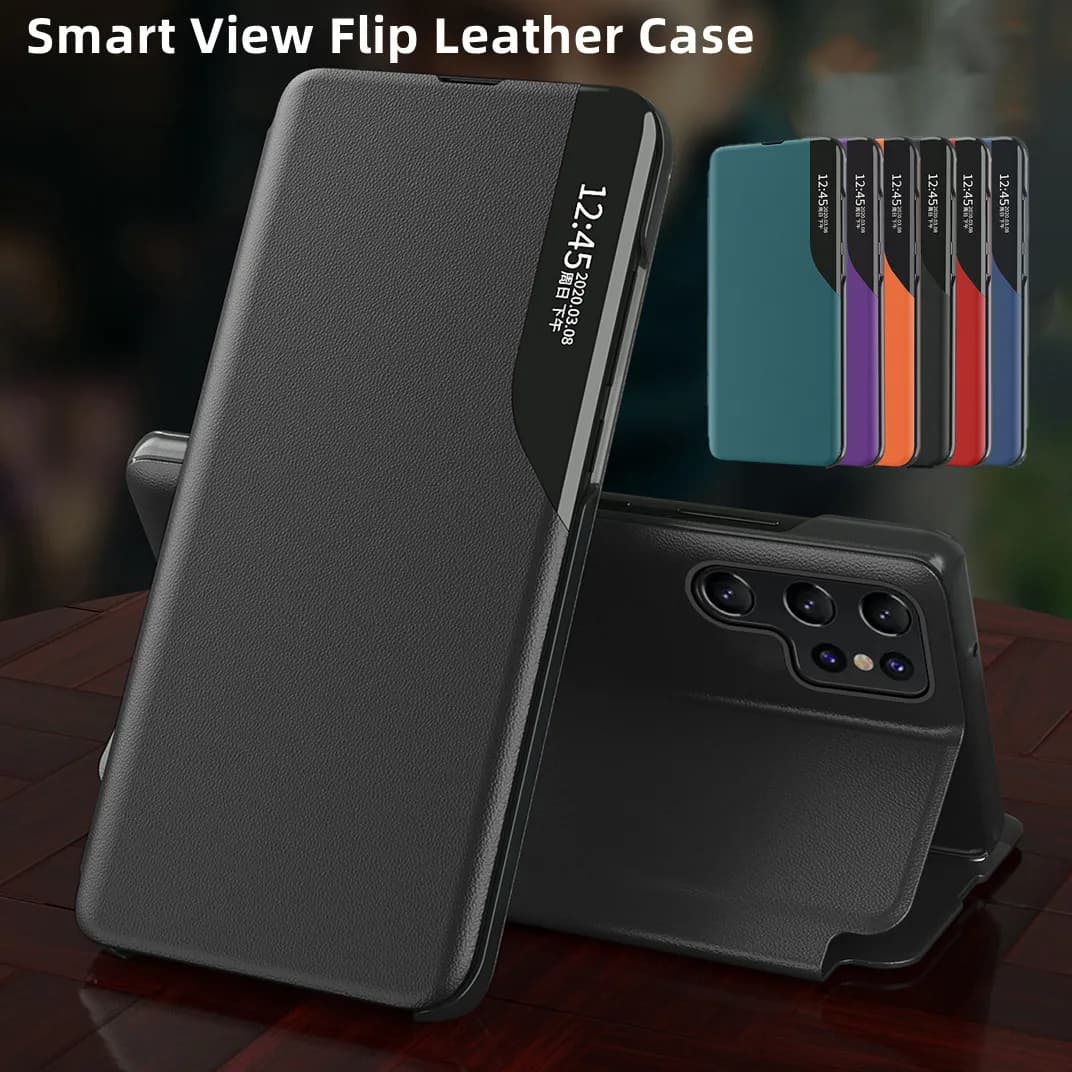 Window Magnetic Flip Phone Case For Samsung Galaxy S26 Ultra S25 FE S24 S23 Plus Leather Cover Holder Anti-fall Funda Coque